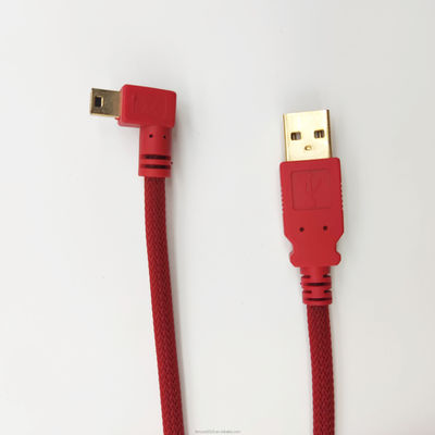 Red Customized USB 2.0 USB A Male To Right Angle Mini USB Cable Fast Charging
